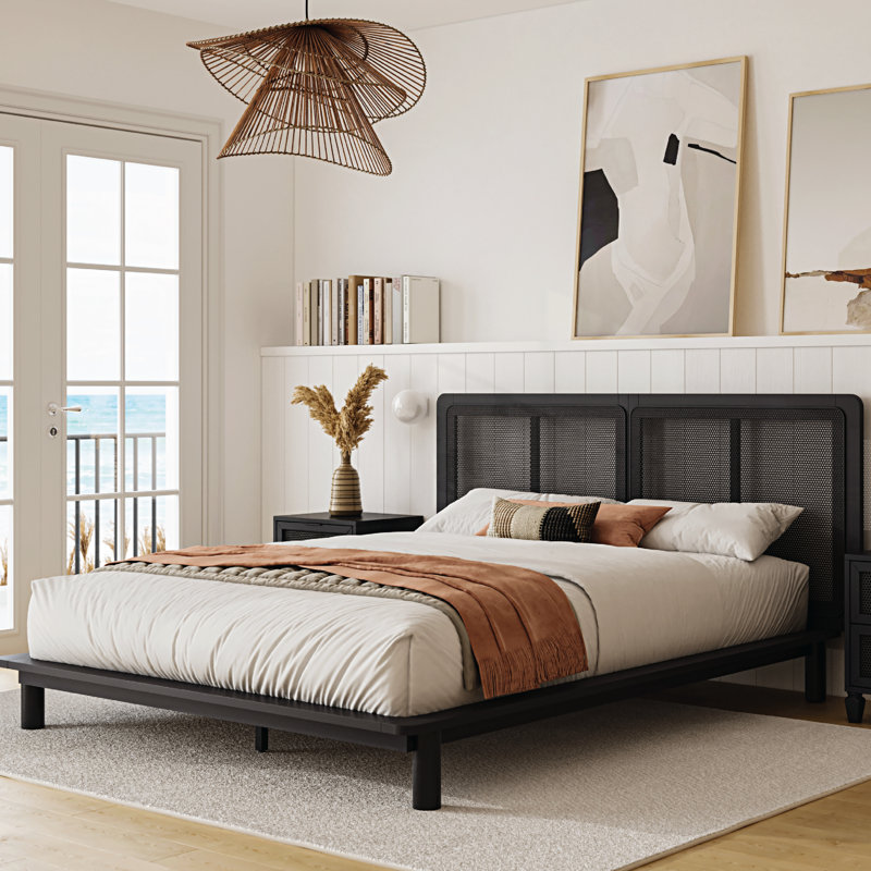 Bay Isle Home Brexlee Rattan Solid Wood Black Glazed Bed Frame Reviews Wayfair